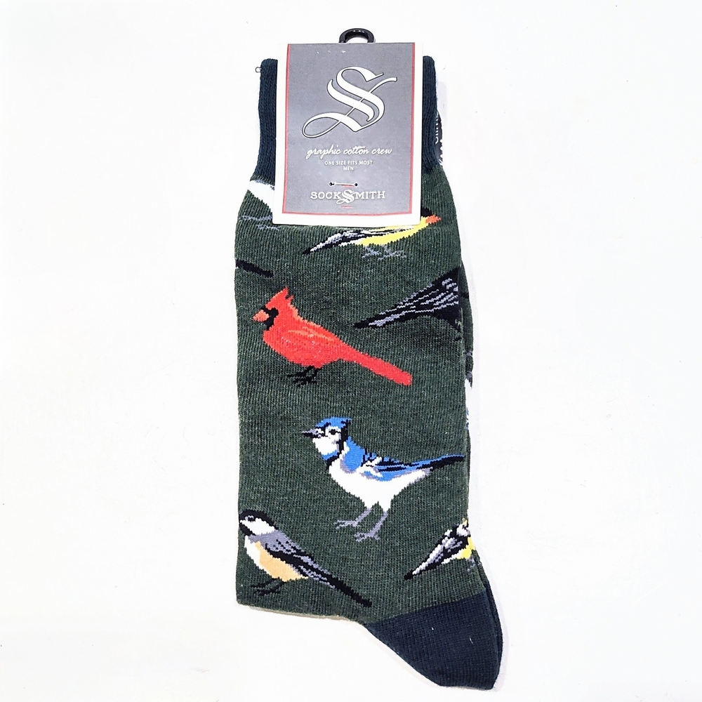 Socksmith Bird Is The Word Men's Novelty Crew Socks Green Heather Cotton Blend